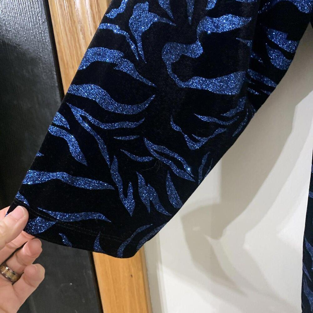 Notations Vtg Plus Sz 2X  Black Blue Velvet Glitter Animal Print Cocktail Party‌ - Picture 5 of 9